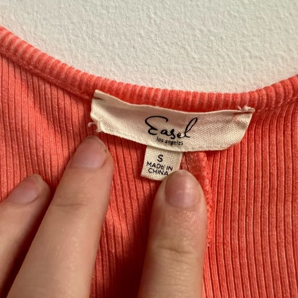 Easel Oversized Ribbed V-Neck T-shirt Sundress- Pink and Orange- Size S - Picture 6 of 12